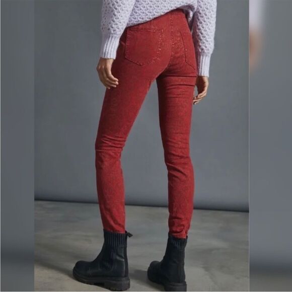 Anthropologie Pilcro Flocked High-Rise Red Denim Leggings Women's Sz. 26 NWT - Picture 2 of 16